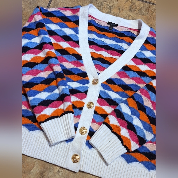 'Talbots' multi-colored wave pattern button-down cardigan sweater, PL - Picture 3 of 6